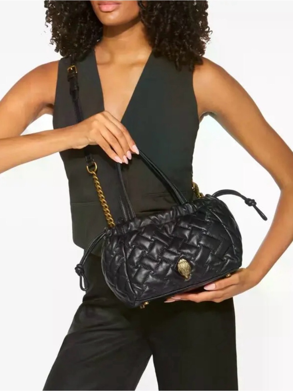 🖤 NWT KURT GEIGER SMALL KENSINGTON BLACK LEATHER DRAWSTRING BAG! - Picture 8 of 16